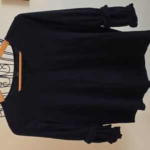 Ann Taylor Black Top Long Sleeve Size Small (Jennifer #14) Ruffle Sleeve Womens